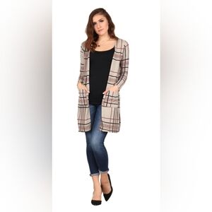 Plaid Open Front Cardigan Sweater